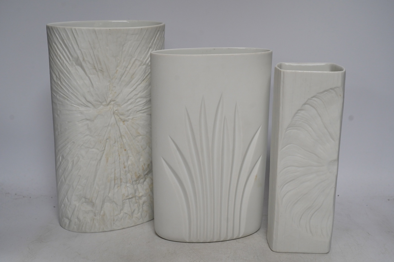 Three Rosenthal white vases, tallest 26cm. Condition - good